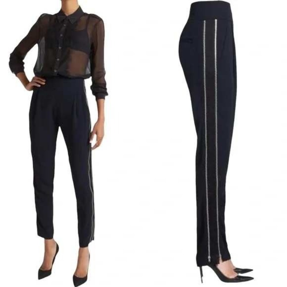 A.L.C. Womens Smith Double Zip Trousers Size 2 Navy High Waist Pants Office